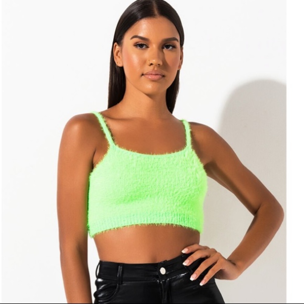 Akira Neon Green Faux Fur Festival Top